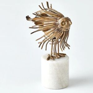 Brutalist Contemporary Brass Metal & Marble Owl Sculpture